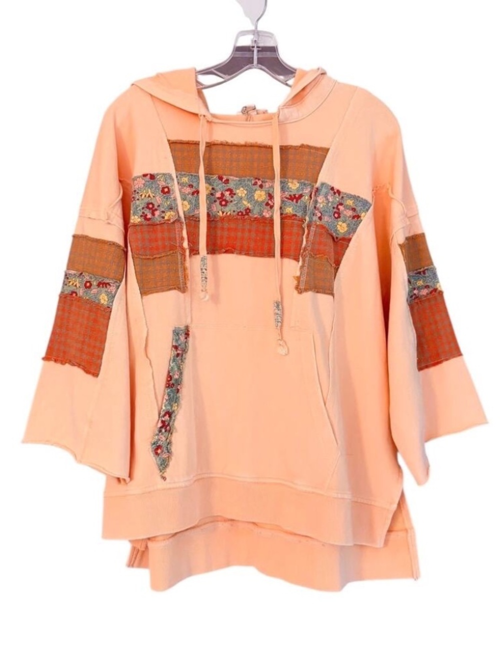 NEW EASEL CLOTHING WASHED TERRY KNIT PULLOVER HOODIE PATCHWORK SWEATSHIRT SMALL - Picture 2 of 5